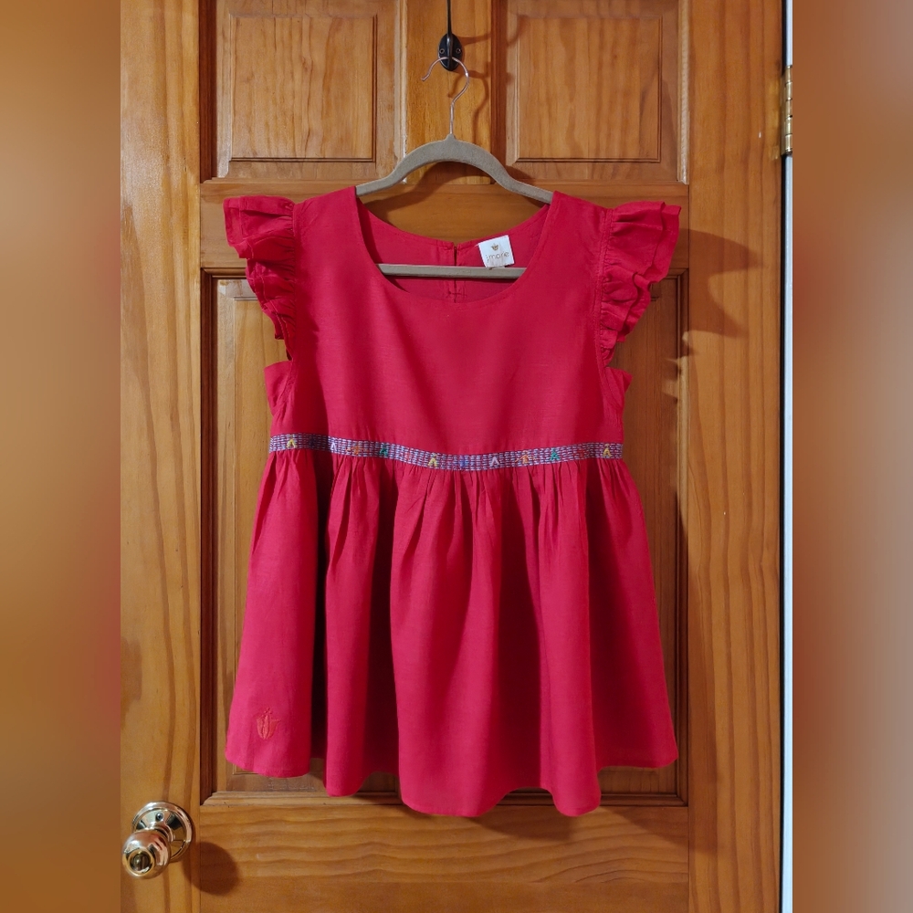J.Marie Red Ruffle Sleeve Empire Waist Babydoll Blouse Top Size Medium M